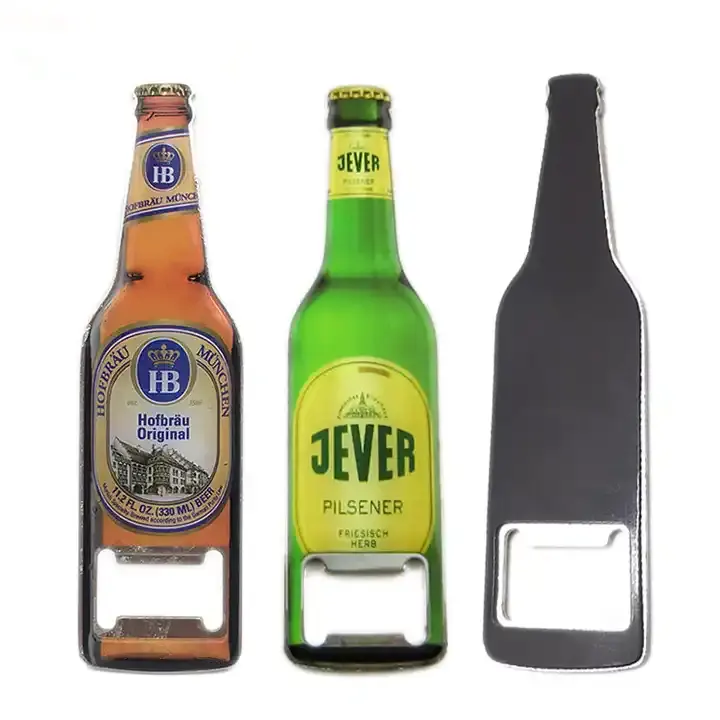 Abridor de botellas personalizado con forma de botella con imán abridor de botellas inoxidable con logotipo personalizado para cerveza y vino