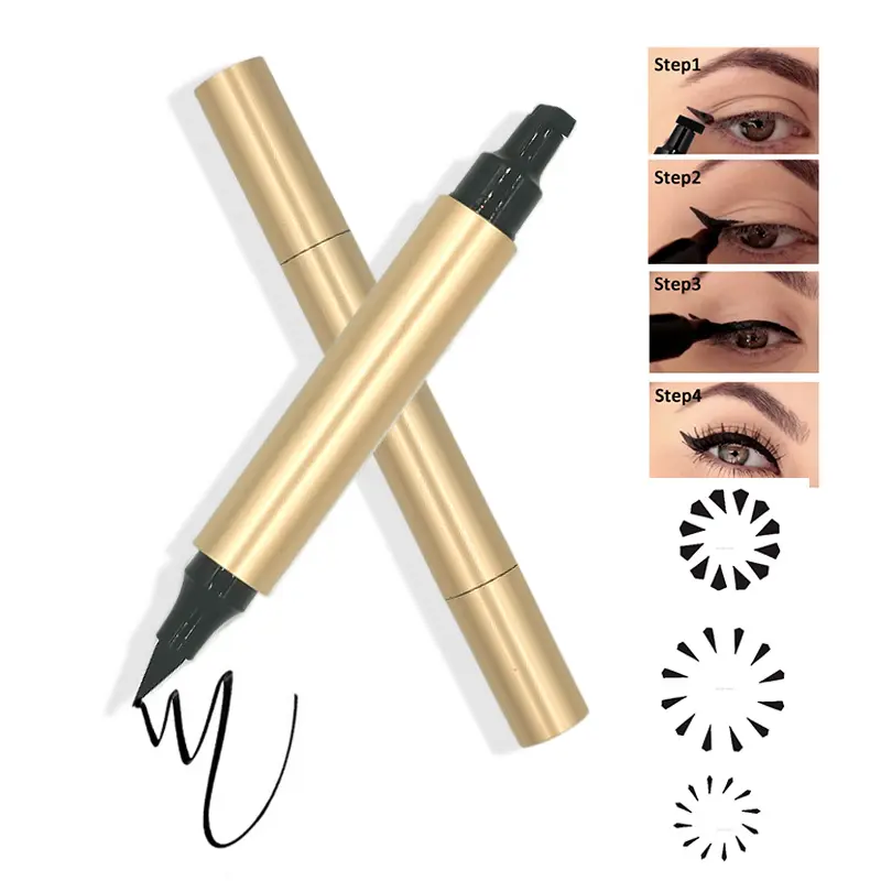 Most popular double ended quick dry eye liner gold tube tattoo pen winged waterproof liquid eyeliner stamp