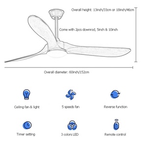 Tuya HFBH Home WiFi telecomando App dimmerabile lampada a LED in legno naturale 3 pale ventilatore da soffitto LED Kit luce elettrica fonte di energia - Product Image 4
