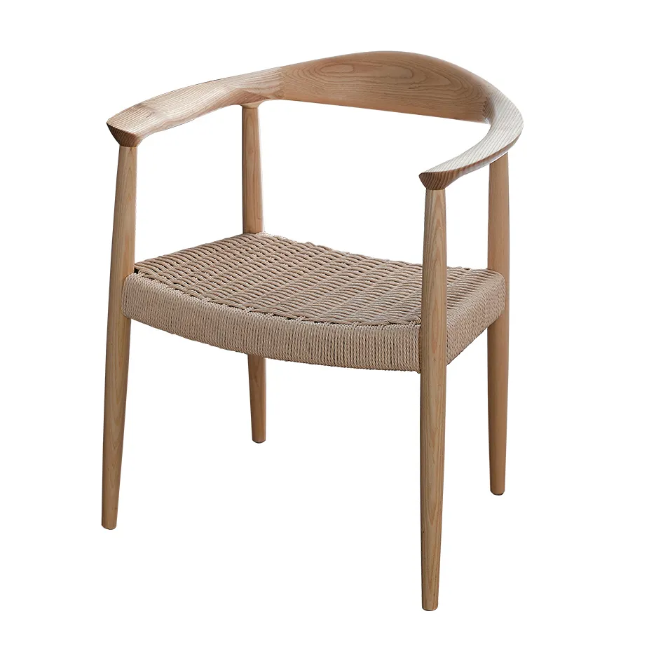 थोक रेस्तरां भोजन कुर्सियों घर फर्नीचर आधुनिक डिजाइन आर्मचेयर लकड़ी के भोजन कुर्सियों के साथ ब्रेडेड रस्सी सीट अध्ययन कुर्सी के साथ
