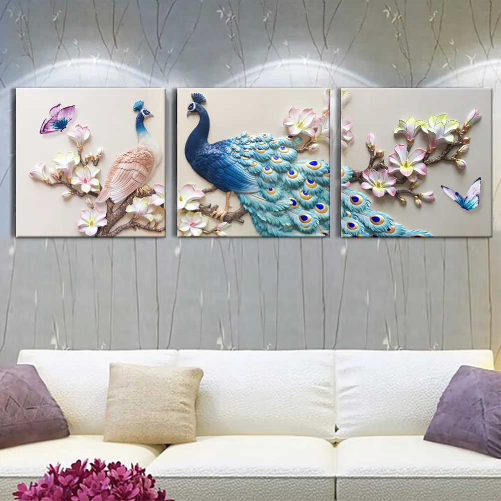 Impresiones de arte de pavo real para decoración de pared, pinturas al óleo contemporáneas para el hogar, póster de Animal, Impresión de lienzo