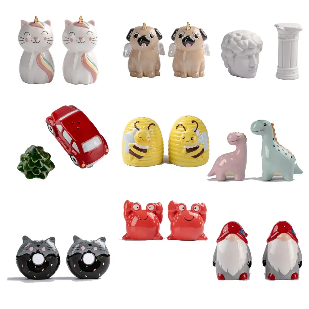 Individuelles 3D Tier Weihnachts-Mini-Keramik-Salz- und Pfeffer-Shaker-Set, handbemalt, individuell angepasst