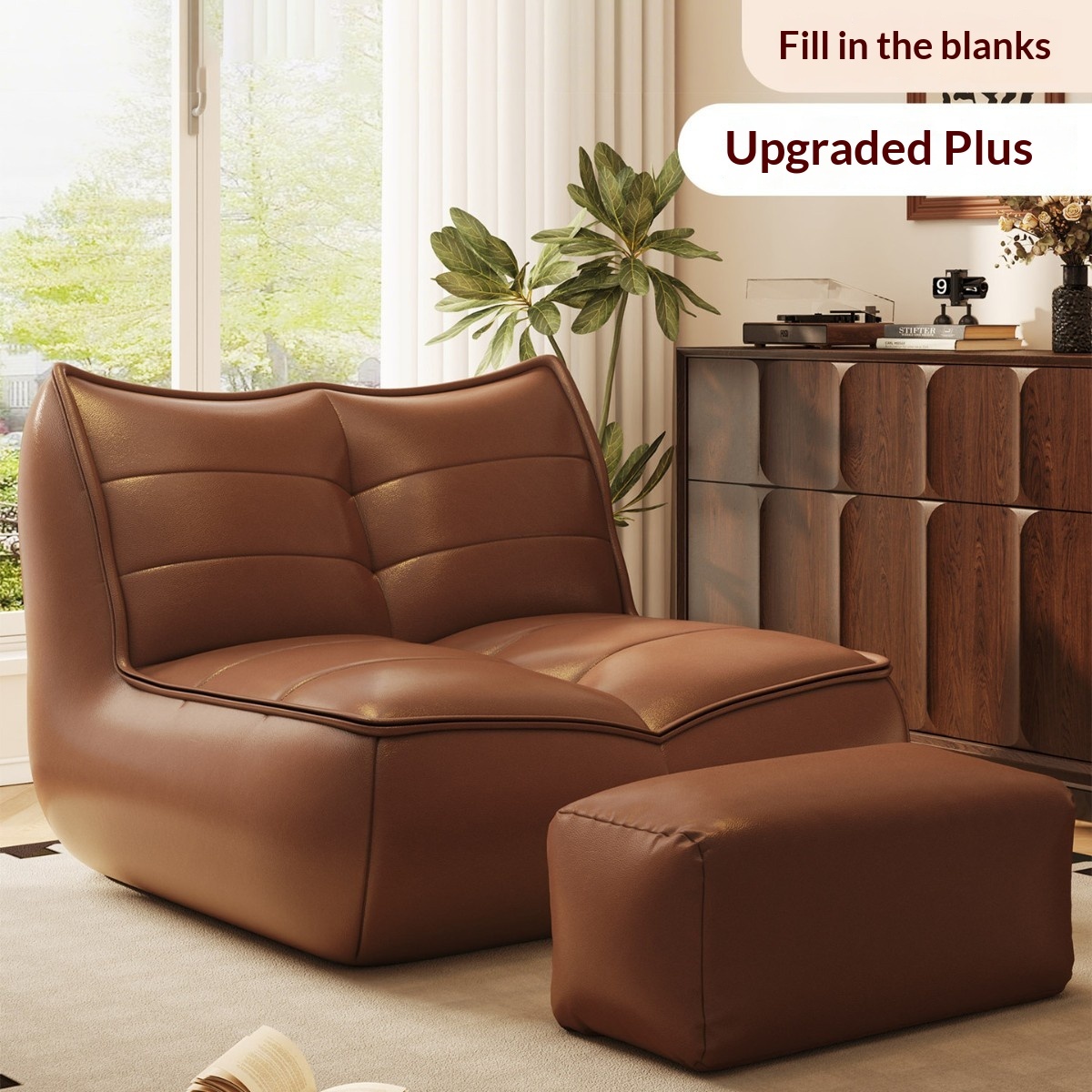 Brown sofa+footrest