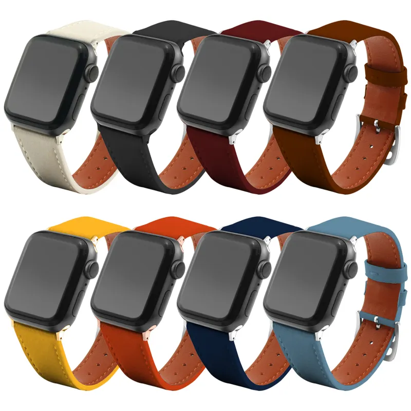 Correa de cuero para Apple watch de 1 a 7 generación, hebilla de pin de negocios, correa de mano de lujo de moda de cuero de doble cara