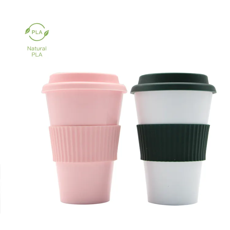 Vasos de plástico reutilizables ecológicos con logotipo personalizado impreso PLA 100% tazas de café biodegradables