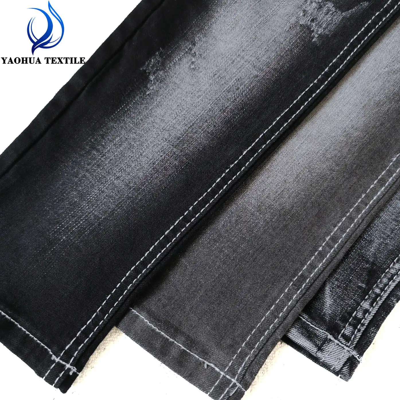 CK769-tela vaquera elástica de algodón, poliéster, spandex, tejido lavado, color negro