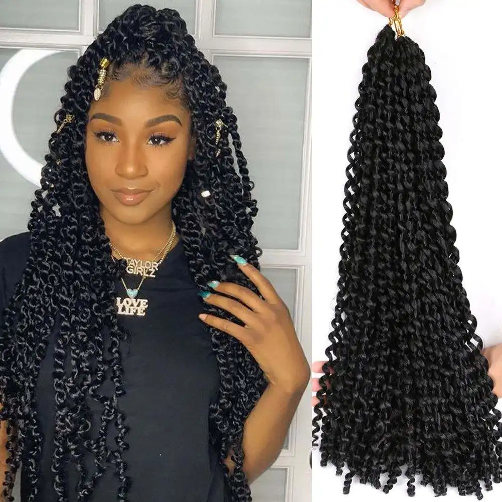 Passion Twist Hair Sintético Kinky Curly 18 pulgadas Spring Twist Crochet Braid Hair 22 hebras/Paquete de extensión de cabello para mujeres negras