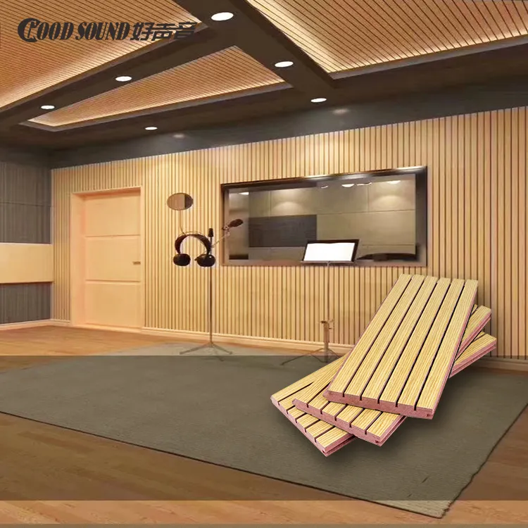 GoodSound diseño de modelo 3D Aislamiento acústico ignífugo Mdf Techos de pared insonorizados Panel absorbente acústico ranurado de madera