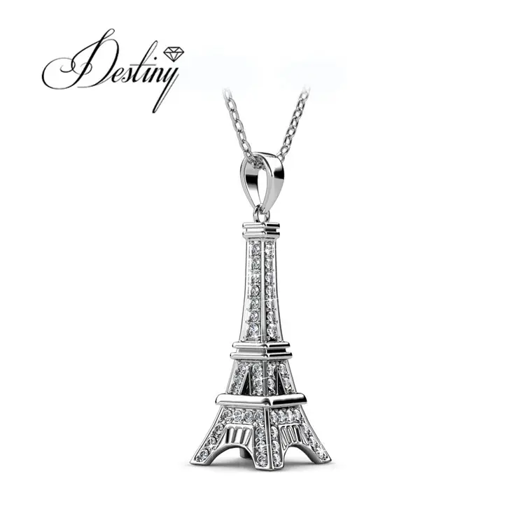 Premium Austrian Crystal Jewelry Sterling Silver 925 / Brass Tower Pendant Choker Necklace For Women Destiny Jewellery