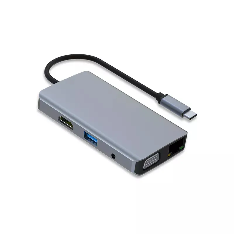9 in 1 USB-C 허브 멀티 포트 어댑터 PD USB2.0 USB3.0 SD/TF RJ45 VGA 3.5mm 오디오 HD-MI USB 충전기 도킹 스테이션