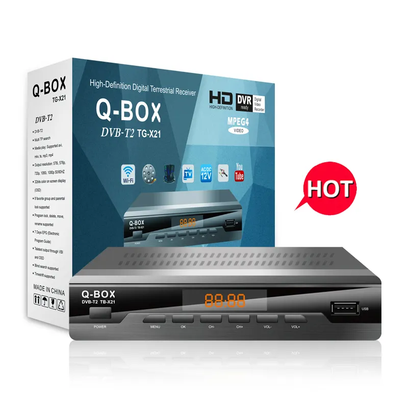 Q-مربع TG-X21 كابل رقمي التلفزيون hd dvb-t2 المغير MPEG 4 FTA DVB T2 الأرضي استقبال HD تعيين كبار مربع