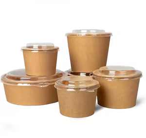 Grosir sekali pakai EUDR disesuaikan bulat kertas Kraft mangkuk tahan air kustom cetak logo kertas <span class=keywords><strong>Salad</strong></span> Poke mangkuk dengan tutup PE - Product Image 1