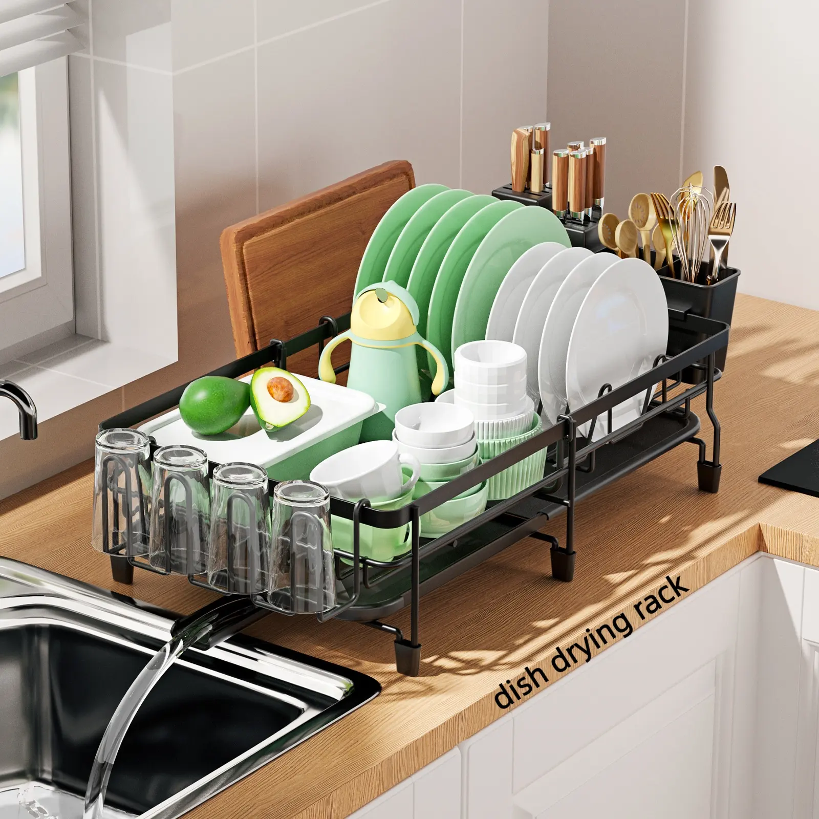 customizable hot selling Sink Drying Rack Space-Saving plastic tray factory price Adjustable Retractable Over Sink Dish Drainer