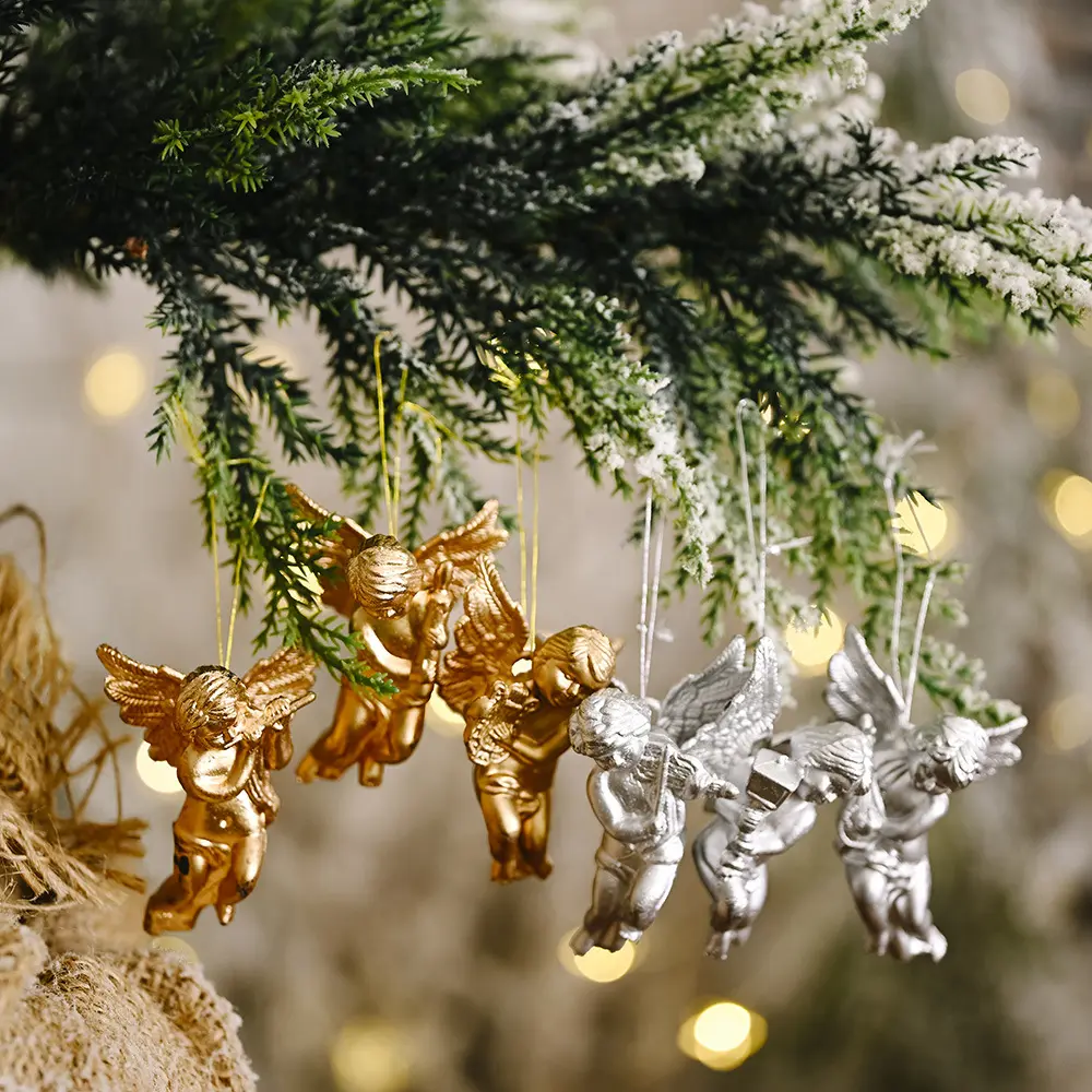 Adornos navideños colgantes de Ángel de PVC, dorados y plateados, nuevos y creativos, pequeños adornos para árbol de Navidad