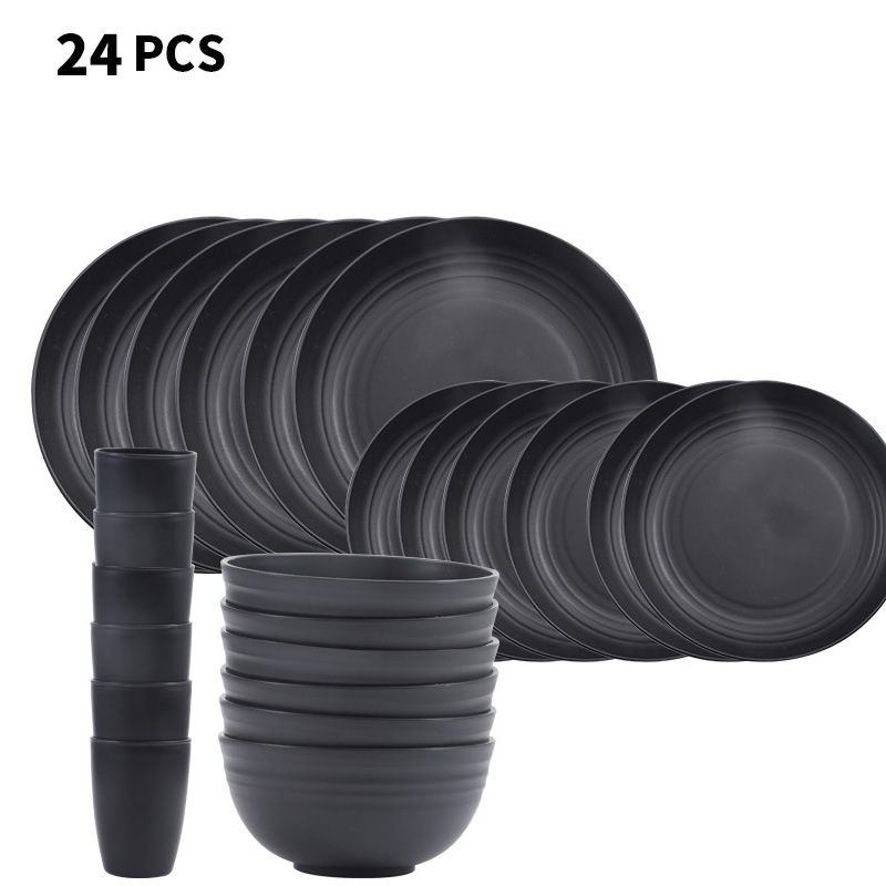 Negro 24 piezas: tazas, cuencos, 20 platos, 23 platos, 6.