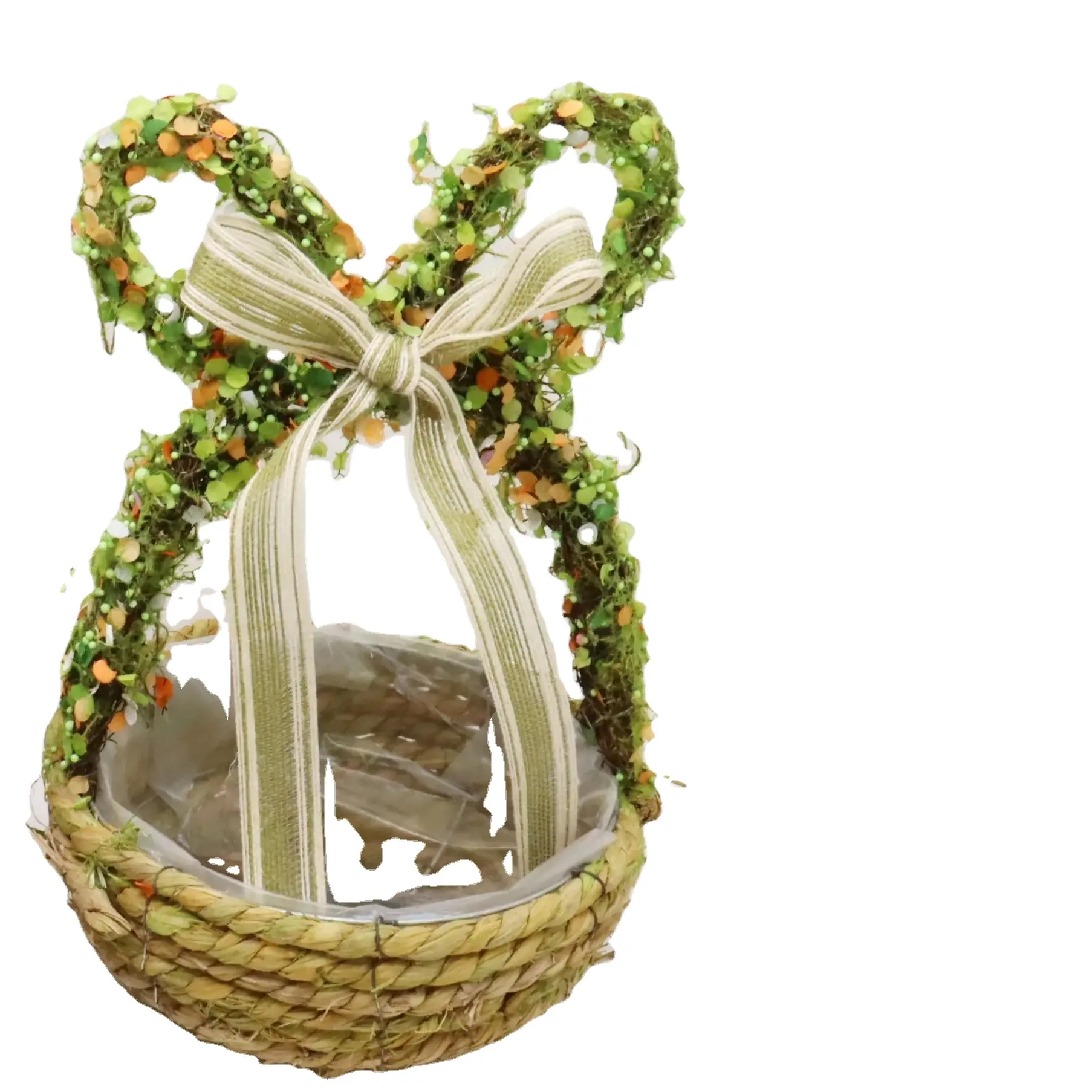 Conjunto natural feito à mão de planta de vaso de coelho em forma de ovo para cultivo de flores ou arranjo de flores artificiais
