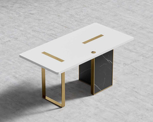 Factory Batch Italian Style Wood Slab Surface White Pc Desktop <strong>Table</strong> Marble Construction <strong>Computer</strong> Desk - Product Image 1