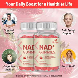 Solilan 60 đếm NAD + Gummies không đường bổ sung sức khỏe chống oxy hóa hỗ trợ lão hóa năng lượng & cải thiện mật độ xương - Product Image 6