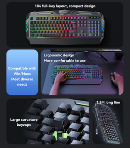 Yesido KB21 Sensación mecánica Teclas de gran curvatura Retroiluminación fresca 104 Diseño de teclas completas Teclado para juegos con cable de 1,5 M de largo - Product Image 3