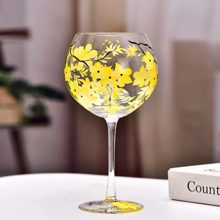 Hand-painted violet-yellow-apple cup