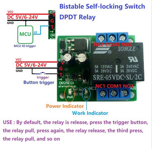 DC 5V 6V-24V 3-5A Flip-Flop Latch DPDT modulo relè bistabile autobloccante doppia scheda interruttore per Arduino MEGA AVR LED - Product Image 6