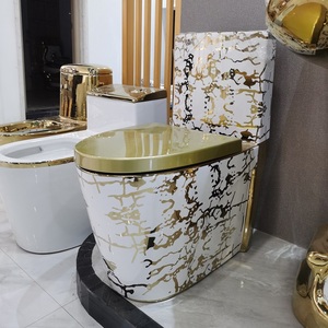 <span class=keywords><strong>Dubai</strong></span> Luxury Modern Commode Toilet Bowl電気メッキゴールドセラミック床取り付けWC延長形状シングルピースホテル用