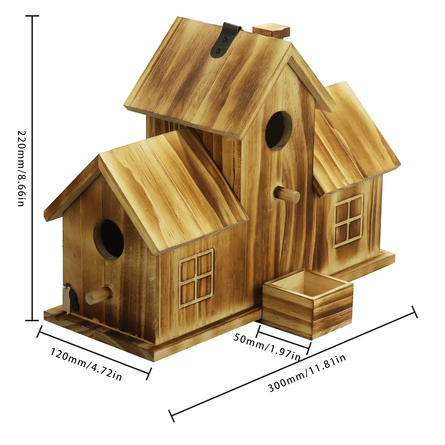 Rumah burung kayu alami untuk luar ruangan dengan kutub burung sirip biru menggantung rumah burung