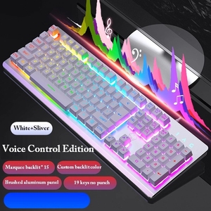 デスクトップノートブック用のメカニカルフェリングゲーミングキーボードを備えたレインボーマーキーバックライト付き吊り下げキーキャップ付き音声コントロールキーボード - Product Image 1