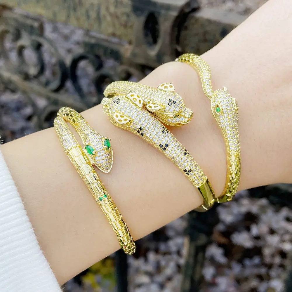 Thời trang Quà Tặng beo beo Bangles thời trang động vật rắn 18K vàng thật mạ đồng thau màu CZ Zircon Vòng đeo tay Bangle