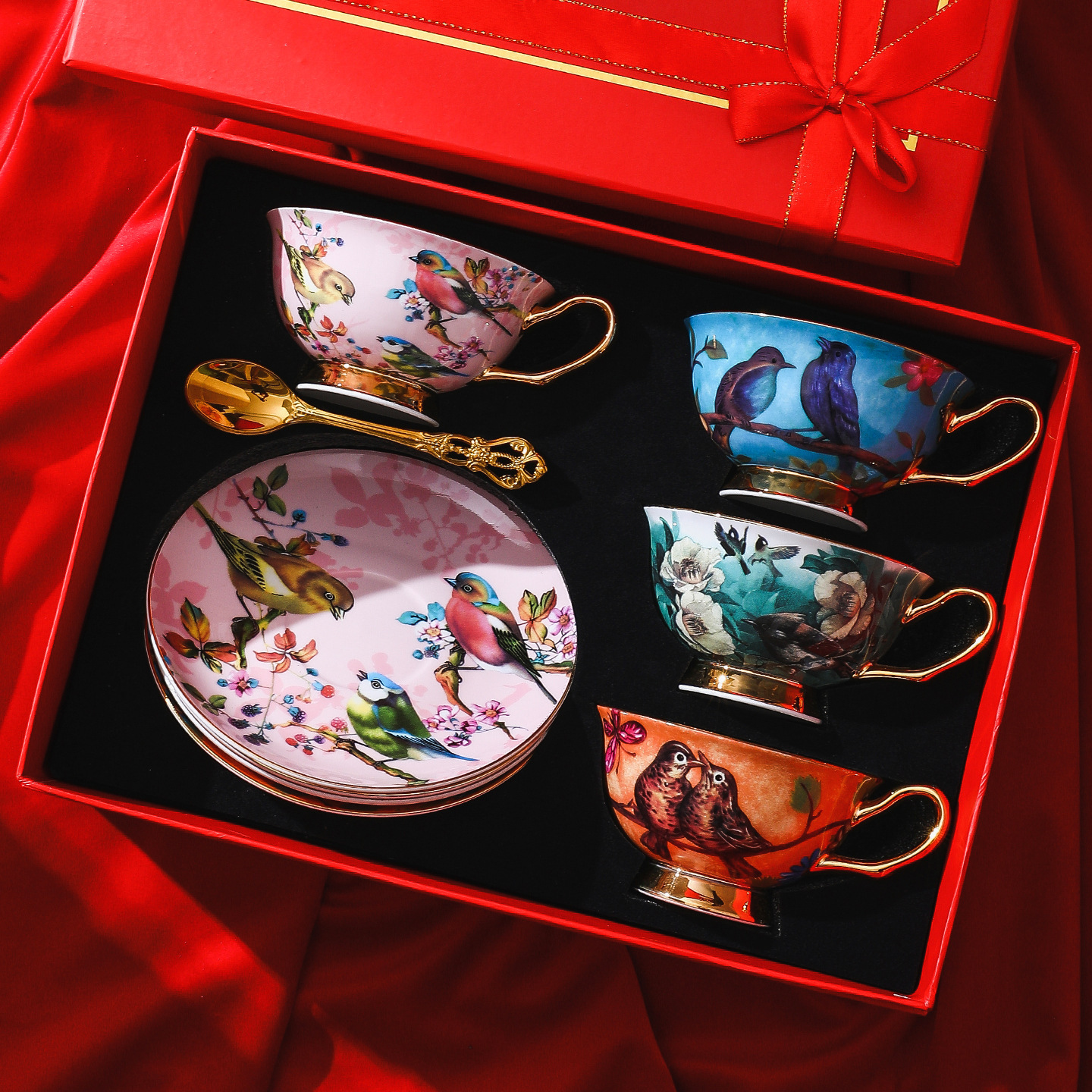 4 color bird red gift box-blue/pink/cuckoo/orange bird