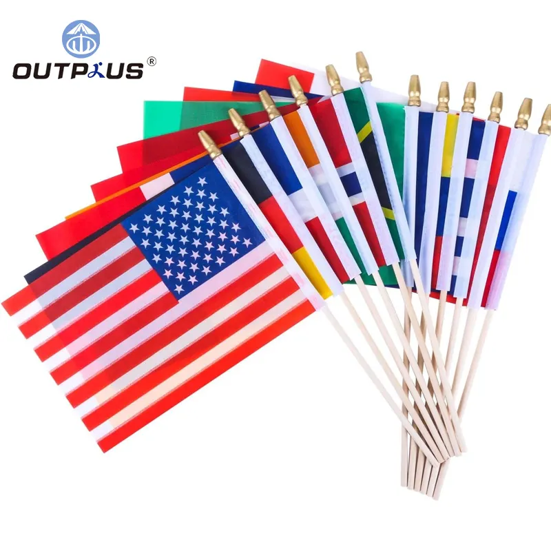Personalizar el tamaño del logotipo lesbiana Gay Pride Rainbow Stick Flag 100% poliéster mano ondeando banderas de mano con poste de plástico o madera