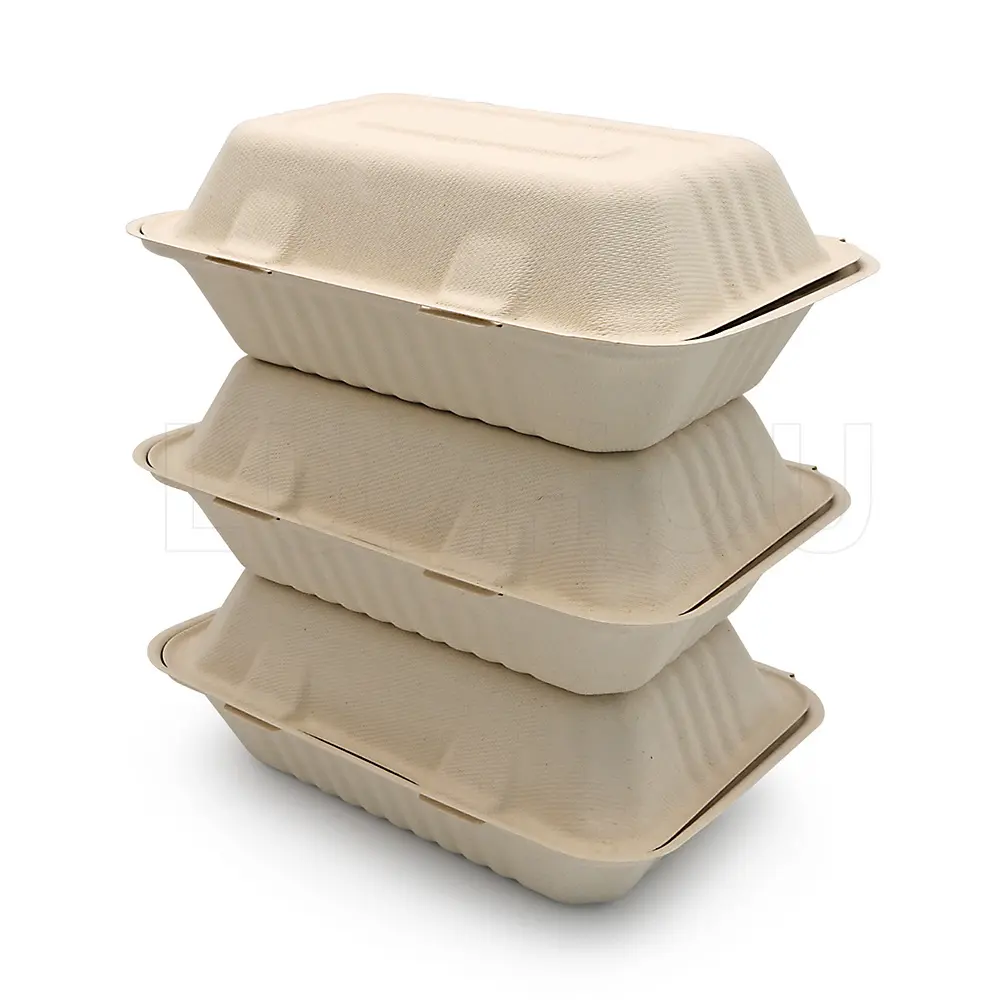 LuzhouPack 900ml 9 Polegadas Caixa de Catering Descartável Biodegradável Eco Bagaço Microondas Seguro à Prova de Vazamento para o almoço