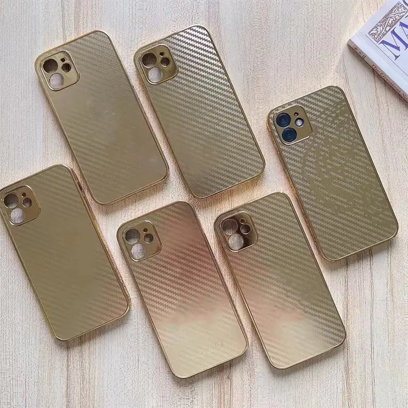 New Luxury Golden Silver Phone Case Carbon Fiber Pattern gold Plating Relief XR XS SE Mobile Cover For IPhone 13 12 11 Pro Max