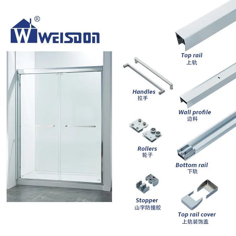 Weisdon porte de douche coulissante de style encadré en aluminium ensemble complet accessoires de salle de douche sans verre
