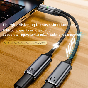 Cable de nailon para auriculares 2 en 1 PD 100W Tipo-c macho a tipo C hembra Cable de datos corto Conector de audio de sonido Hi-Fi para almohadilla de teléfono - Product Image 4
