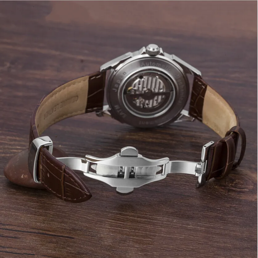 Montre-bracelet pour homme en acier massif Design de luxe avec placage PVD en pierres transparentes sur boîtier de montre et bracelet de montre Japon automatique