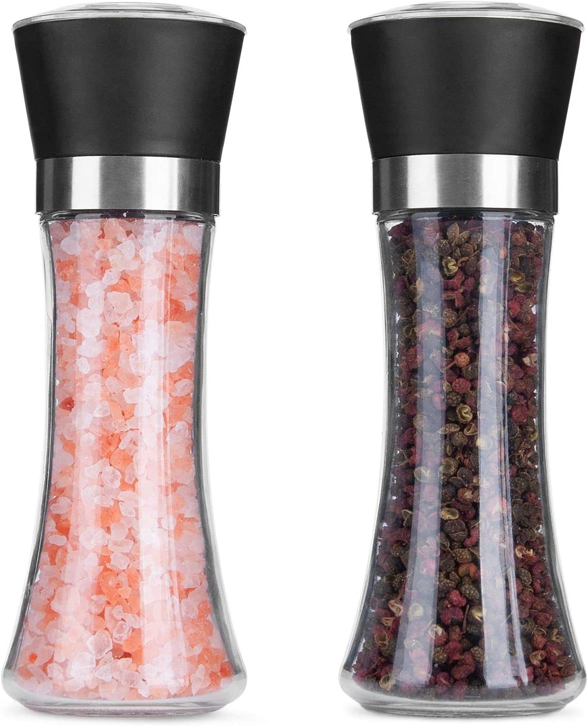 Tall plastic pepper grinder set
