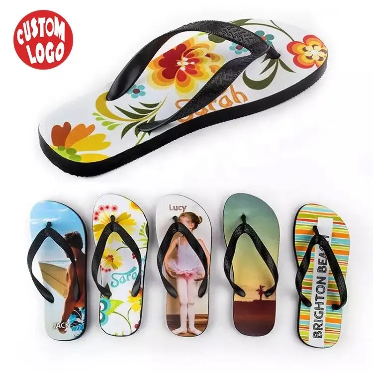 Summer Outdoor Rubber Slippers Beach Logo Printed Casual Summer Flat Sandal Flip Flops Women