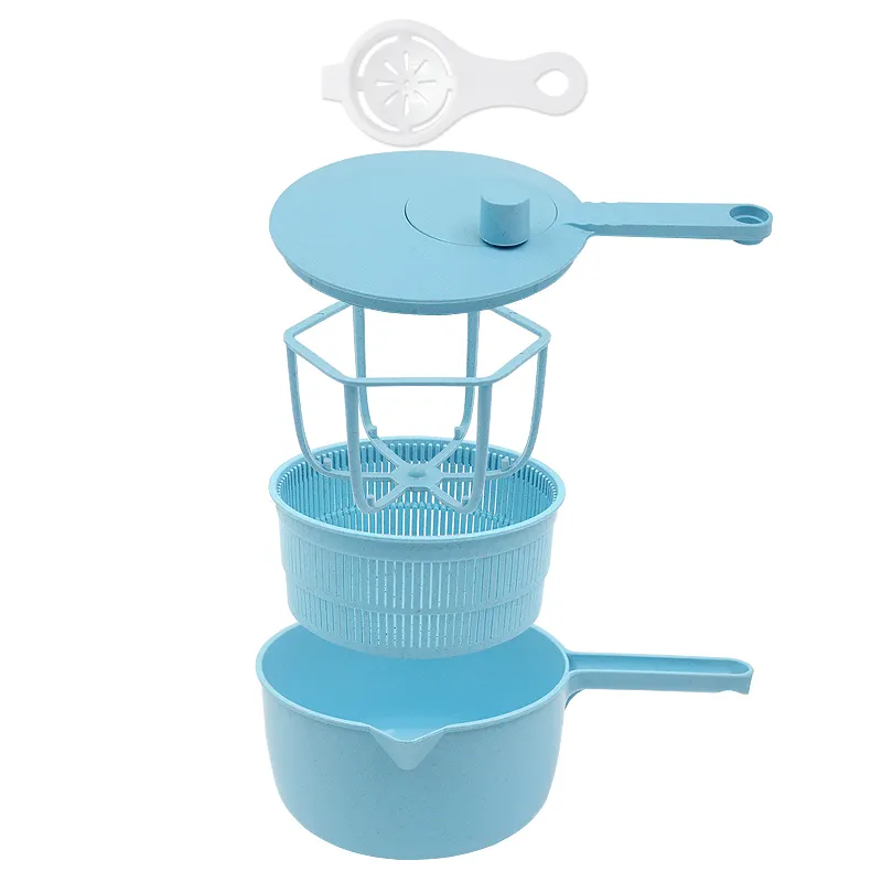 Đa Chức Năng Rau Salad Công Cụ Quart Lớn Colander Bát Lúa Mì Rơm Trứng Whisk Salad Máy Sấy Spinner