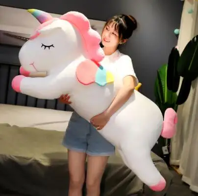 Amostra grátis de Promoção Kawaii Gigante Unicórnio De Pelúcia Travesseiro Para Dormir Brinquedos de Pelúcia Bonecas Animal Cavalo Unicórnio De Pelúcia Macia Brinquedos Travesseiro