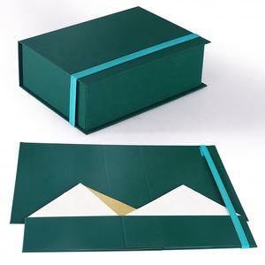 Dark Green Cheap Folding Gift Boxes <strong>Custom</strong> Printed Magnetic Paper Packaging Box With <strong>Elastic</strong> <strong>String</strong> - Product Image 2