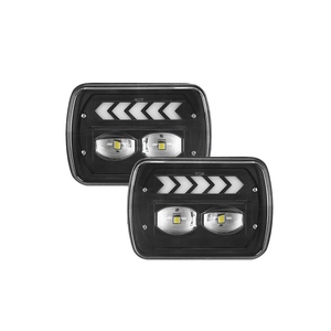 7x6 นิ้ว 100W เลเซอร์ซ้ายและขวาลูกศรทางเดียวสีขาวและสีเหลืองอําพัน DRL คู่สี LED สแควร์ไฟหน้าสําหรับรถยนต์ atv suv