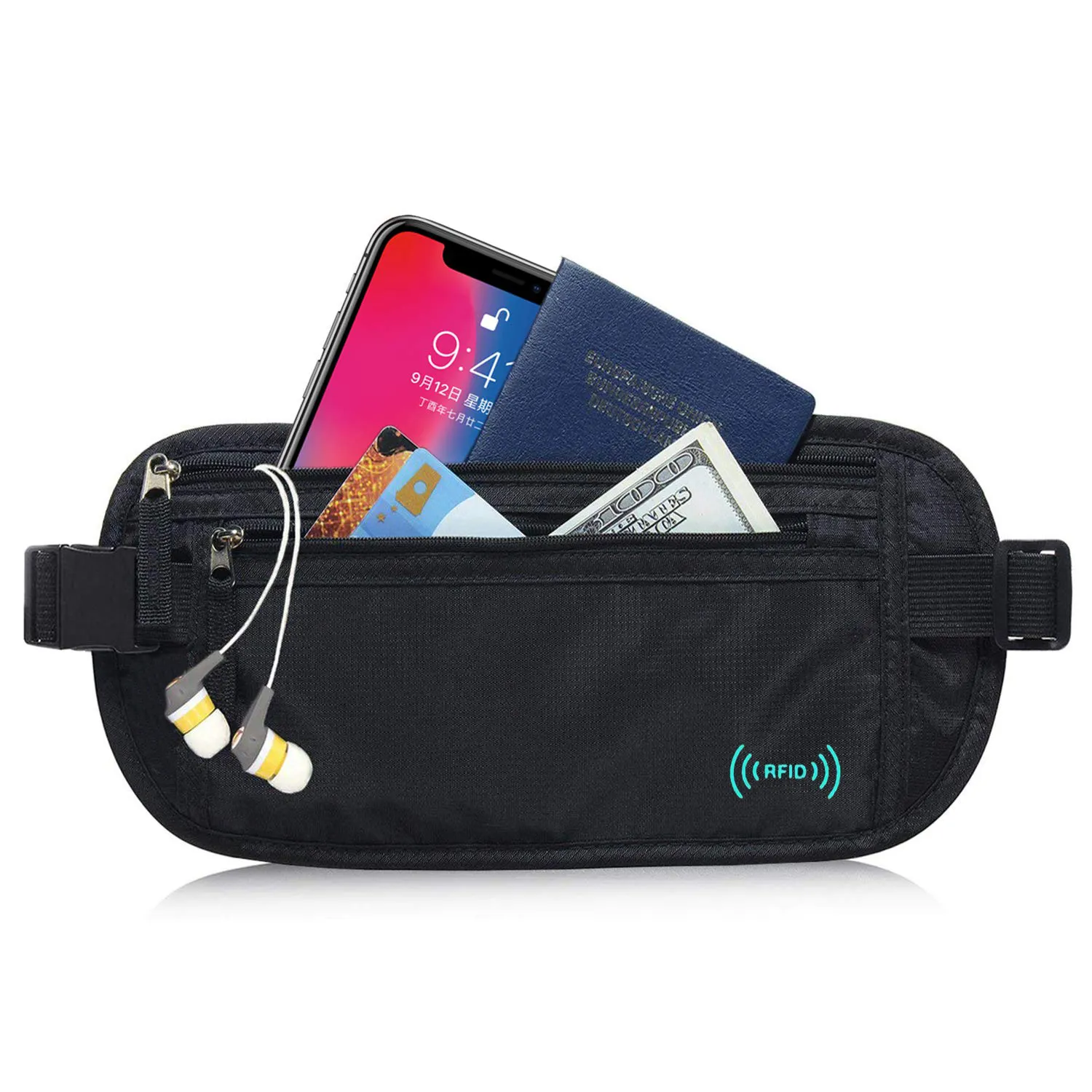 RFID engelleme seyahat cüzdanı pasaport sahibi kadın erkekler için para kemeri seyahat Fanny paketi