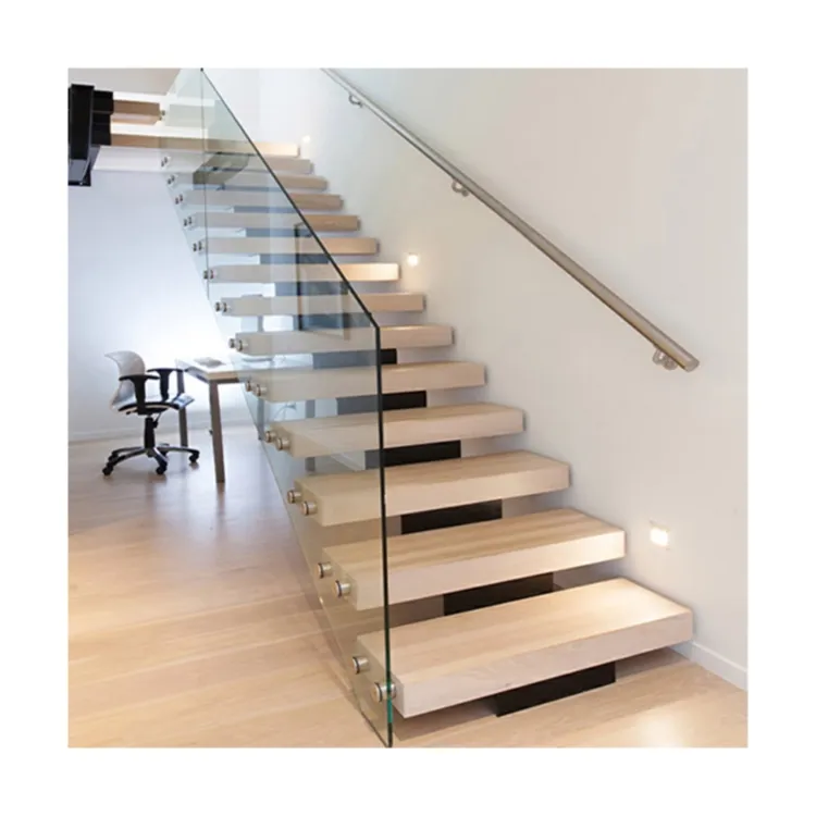 Pièces d'escalier monocristallers modernes, modèle d'intérieur, en bois massif, droit
