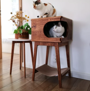 Sang Trọng Tùy Chỉnh 2 Trong 1 Bằng Gỗ Đồ Nội Thất Vật Nuôi Cuối Bảng Mèo Nhà Rustical Hộp Sồi Tối Mèo Nhà Với Võng - Product Image 1