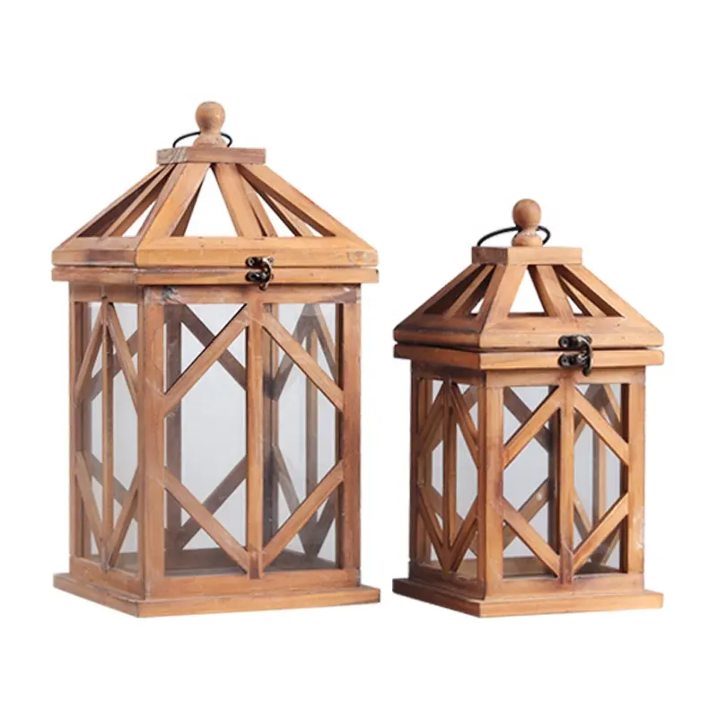 Antique Large Wood Lantern For Candle Home and Outdoor Lantern for Holiday And Home Decor courtyard decorative candle lantern