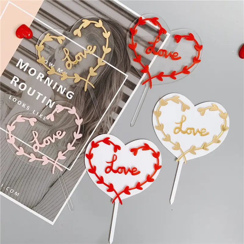 Nuovo Design a forma di cuore lettera amore Cake Topper plastica acrilico decorazione torta nuziale san valentino Cake Topper