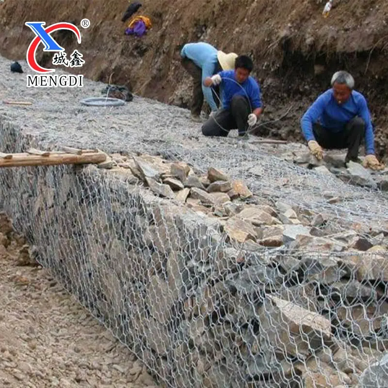 Gabion Kotak Batu Keranjang Heksagonal Kawat Jala, untuk Memuat Batu untuk Kontrol Banjir Sungai