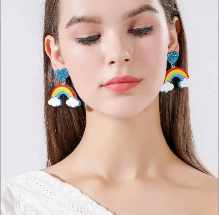 Großhandel 2019 neueste regenbogen ohrringe farbige acryl ohrringe mode mädchen ohrringe