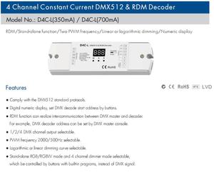 Skydance D4C-L Rgbw <strong>DMX</strong> 512 RDM <strong>Decoder</strong> 12-48VDC 4CH <strong>Constant</strong> <strong>Current</strong> 150-1200mA Selectable - Product Image 3